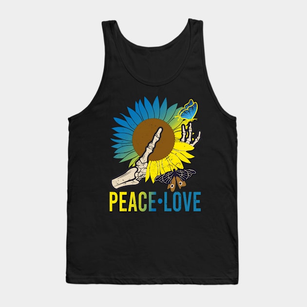 Skeleton Hand Sunflower Butterflies Peace Love Tank Top by alcoshirts